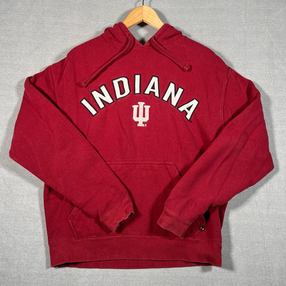 J. America Indiana University Embroidered Logo Hoodie Mens Size M Red Cotton